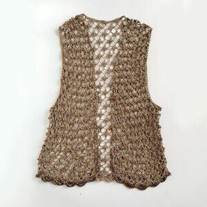 Crochet Lace Boho Vibes Vest Brown Hippie Heavy